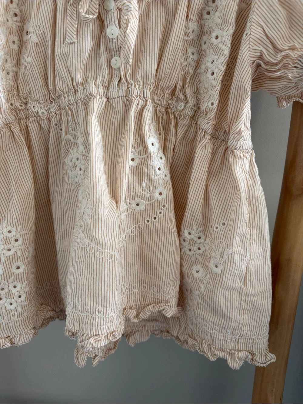 Anthropologie Embroidered Babydoll Puff Sleeve Blouse Sz Small